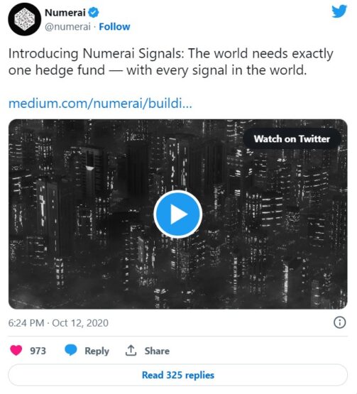 numerai пост в твиттере про Numerai Signals 